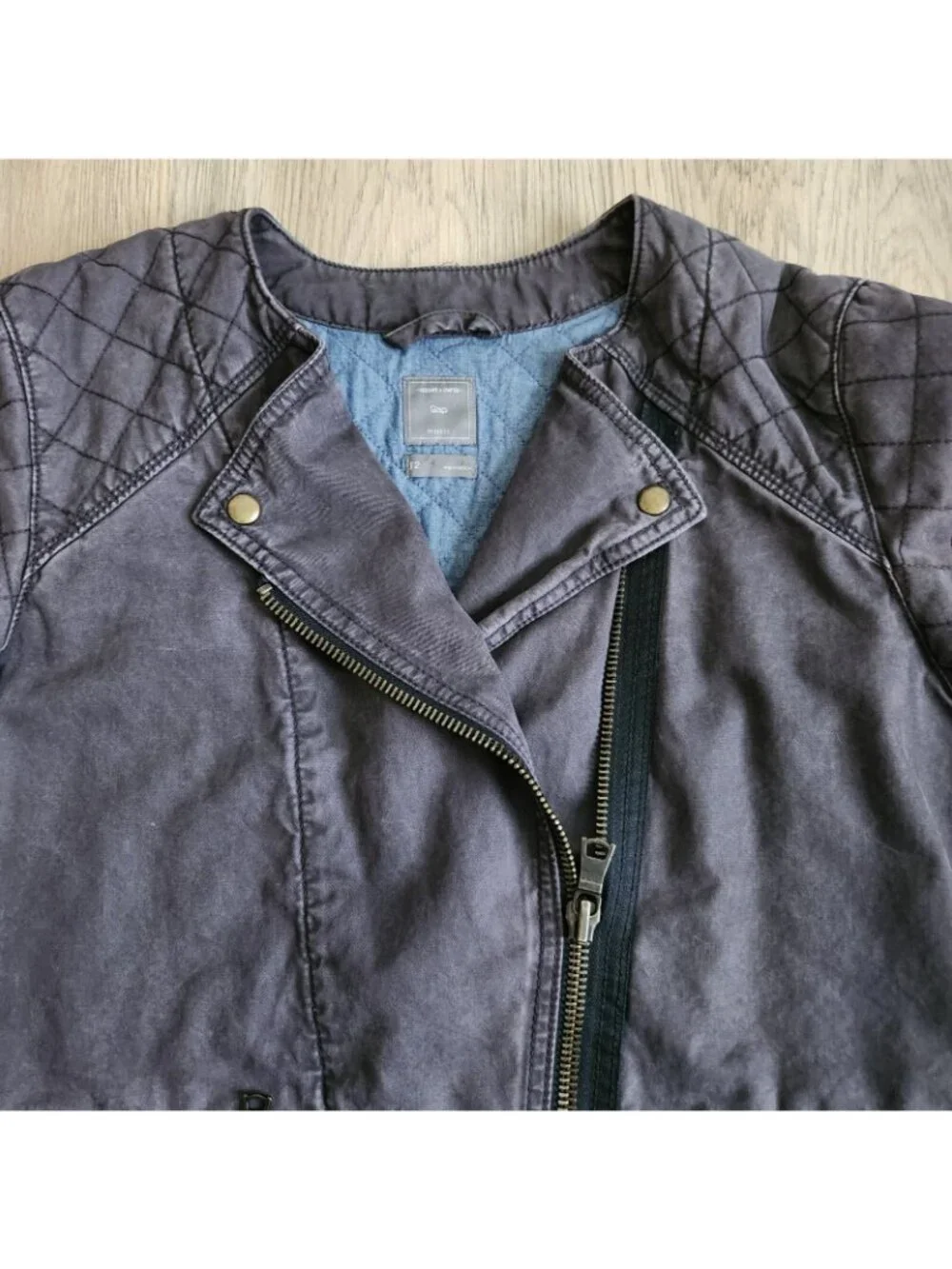 Gap Black Denim Jacket Youth Girls 12 Quilted Lined Zipper Pockets Long Sleeves